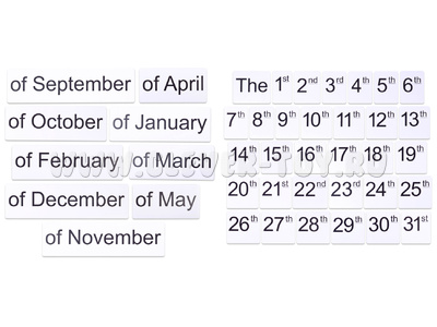Набор магнитных карточек "Числительные" (цифры, EN) и "Месяцы" (фон белый, EN)
